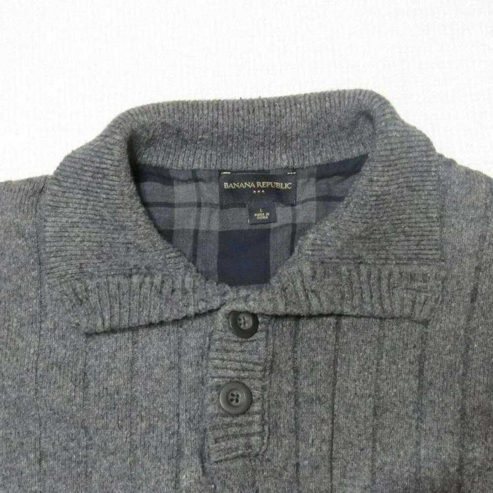 Banana Republic Men's Button Packet Pullover Sweater Heather Gray Size Large